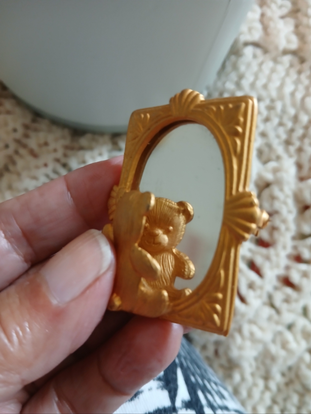 VINTAGE  Teddy Bear Looking In The Mirror Brooch